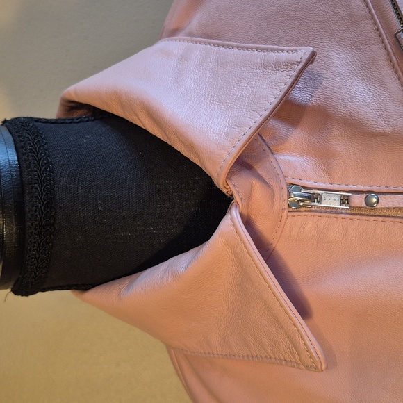 OXYHO SORENTO Women's Leather Pale Pink Moto Jacket, Satin Lined, Size Medium - Picture 7 of 16